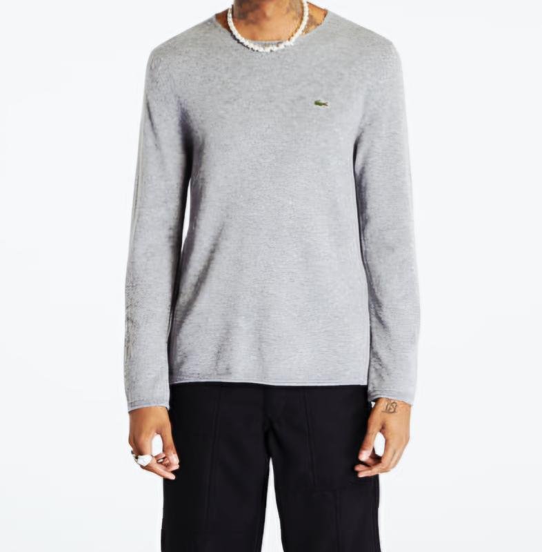 Homme Lacoste T-shirt à Manches Longues Gris Coton