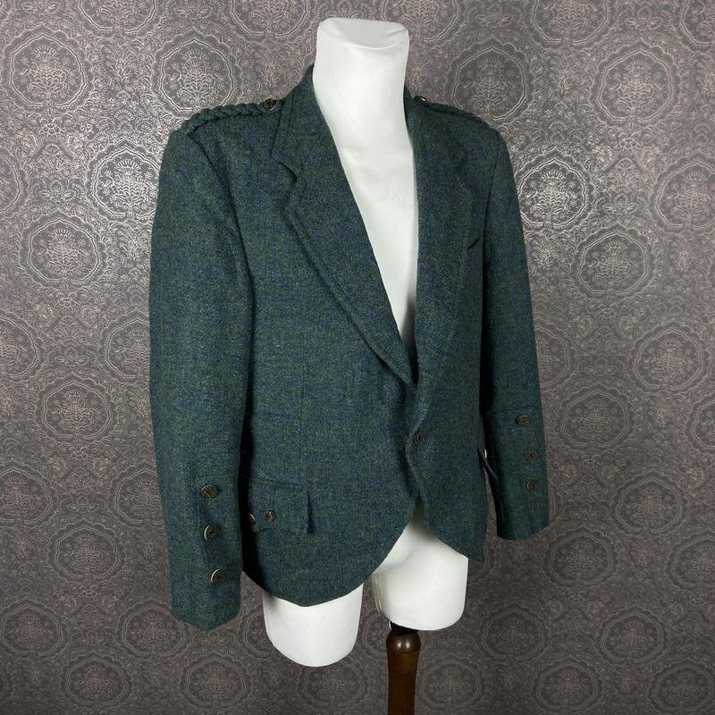 Men Harris Tweed Blazer Green Wool 42 / XL / 50