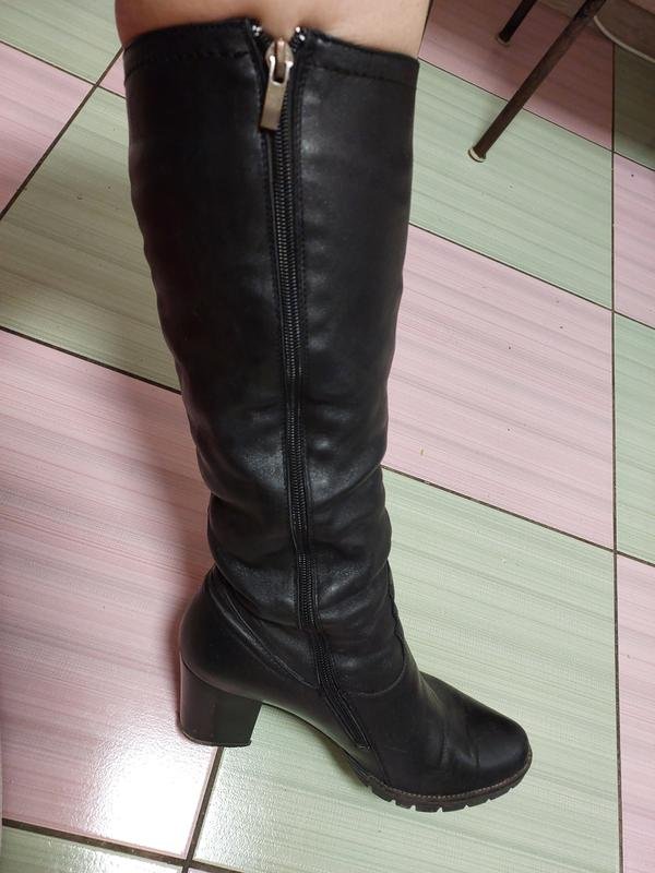 Женские Кожаные Сапоги Чёрные 41