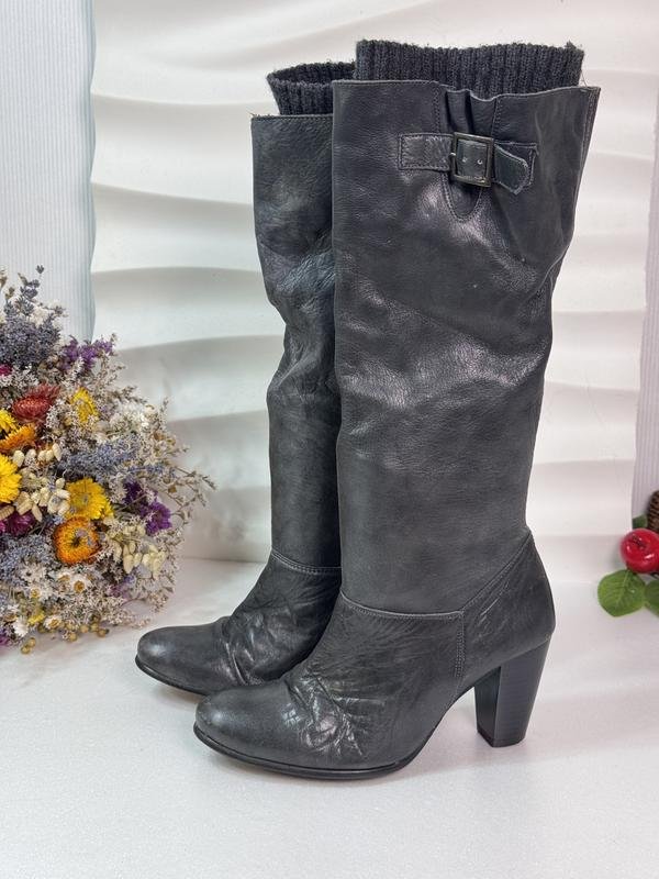 Женские ZARA Сапоги Чёрный Кожа 38
