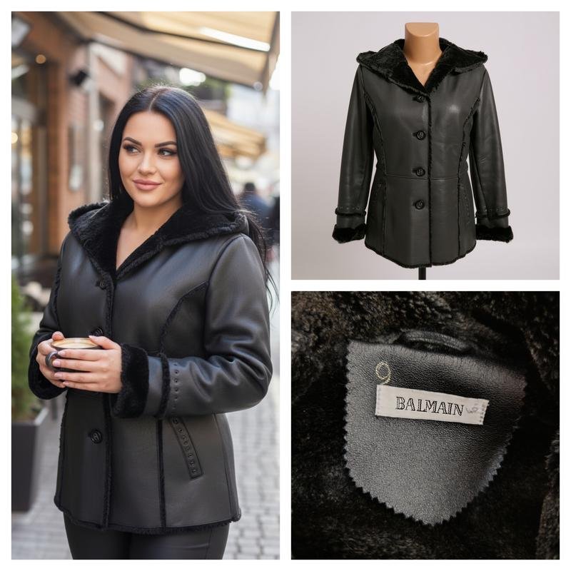 Women Balmain Coat Black Faux Suede 42 / XL / 50