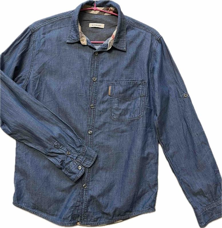 Men Burberry Shirt Navy Cotton 36