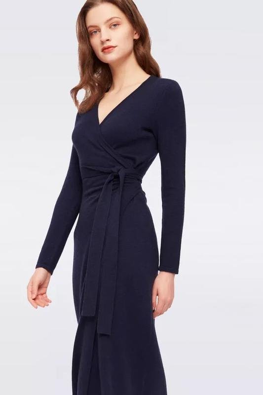 Women Diane Von Furstenberg Dress Navy Wool 34
