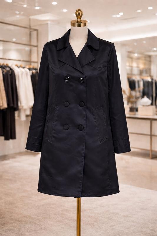 Femme Lanvin Trench Coat Noir Satin 38 / M / 46