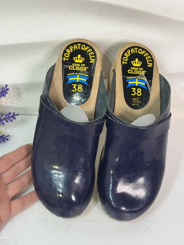 Women Torpatoffeln Clogs Navy Leather 38