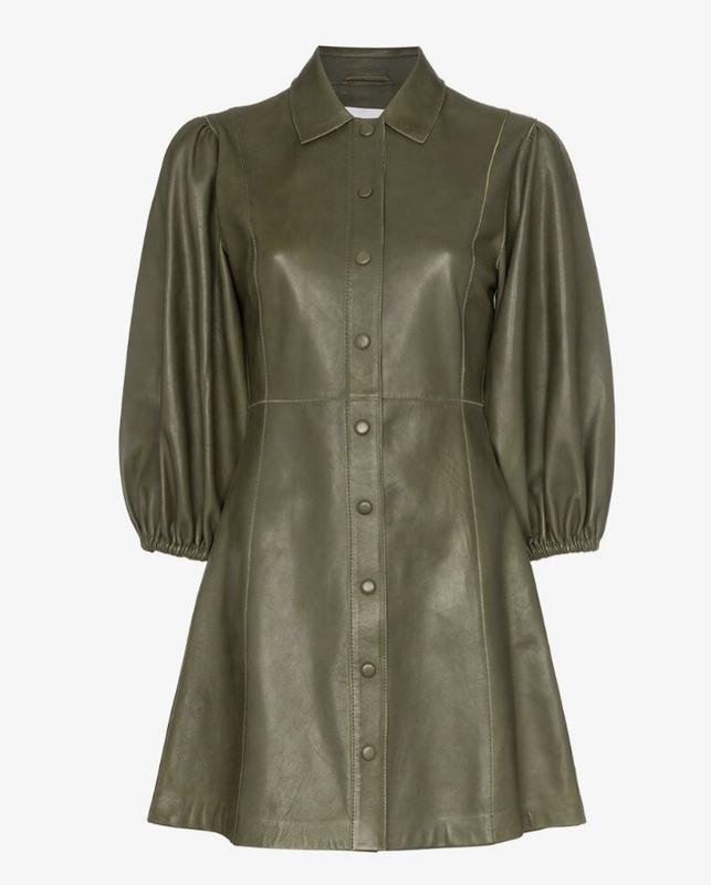 Women Ganni Dress Khaki Leather 34 / XS / 42
