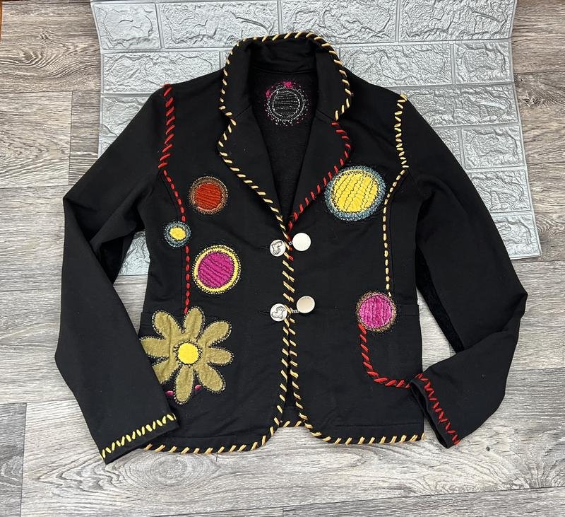 Women Handmade Blazer Black Cotton 44