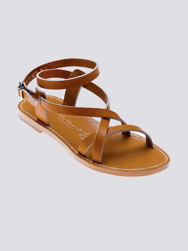 Women Chic Sandals Brown Leather 40