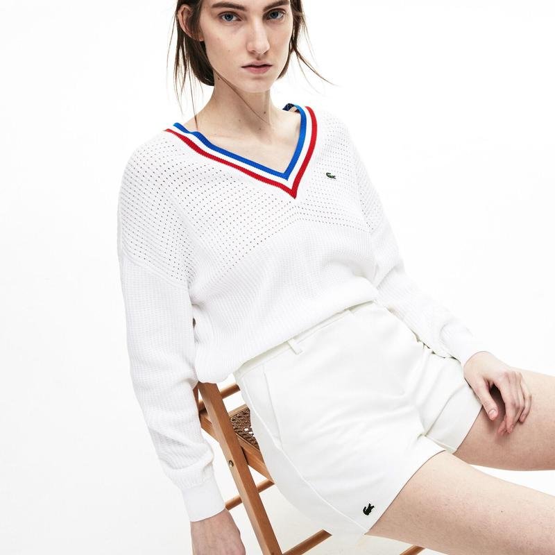 Damen Lacoste Shorts Weiß Baumwolle M