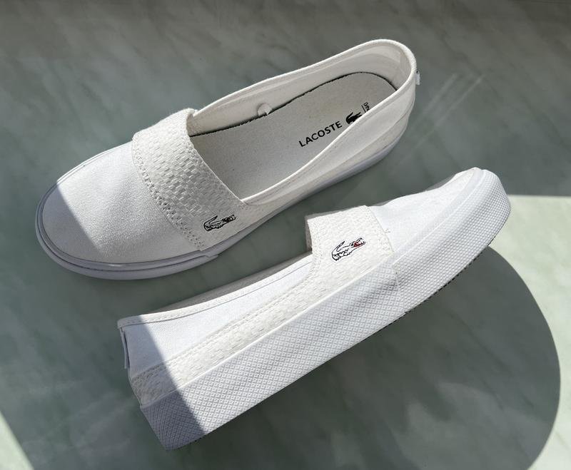 Damen Lacoste Slipper Weiß Baumwolle 38
