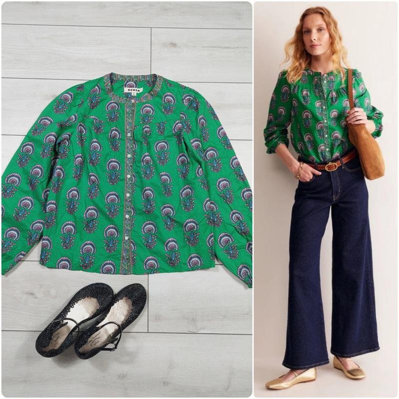 Женская Boden Рубашка Зелёная Хлопок M