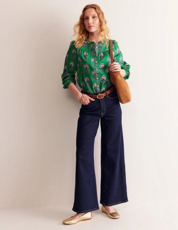 Женская Boden Рубашка Зелёная Хлопок M