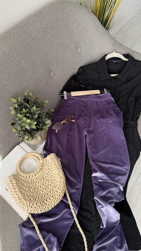 Women Versace Velour Pants Purple M