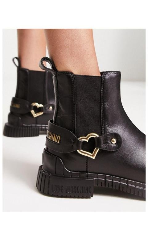 Damen Love Moschino Stiefel Schwarz Leder 39