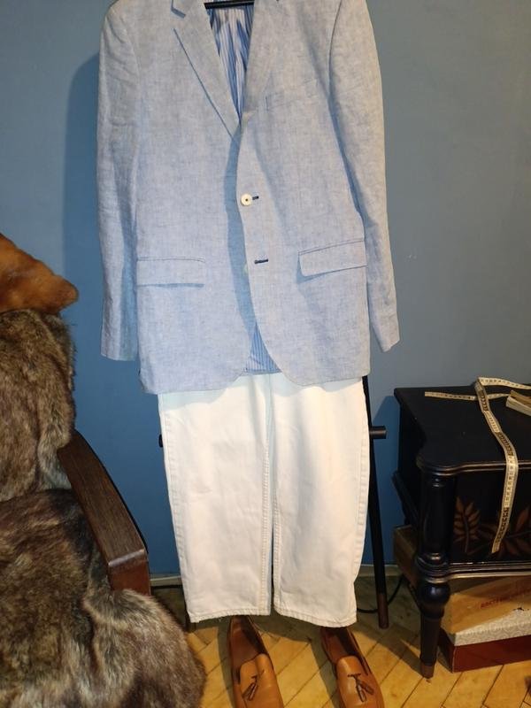 Мужской Hugo Boss Пиджак Голубой Лен S