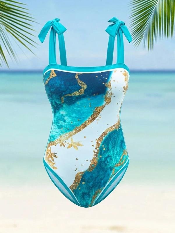 Damen Swim Oasis Badeanzug Weiß Marmorprint 56