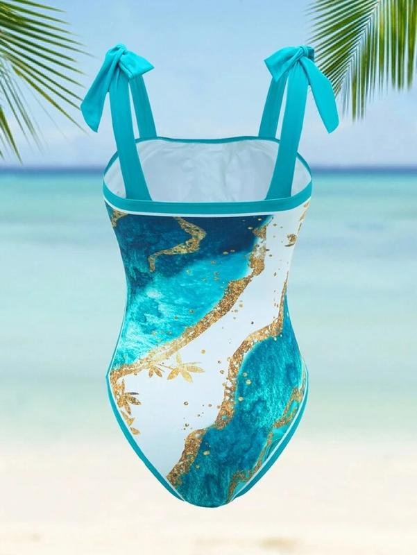 Damen Swim Oasis Badeanzug Weiß Marmorprint 56