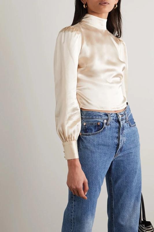 Women Reformation Shirt Gold Silk XL