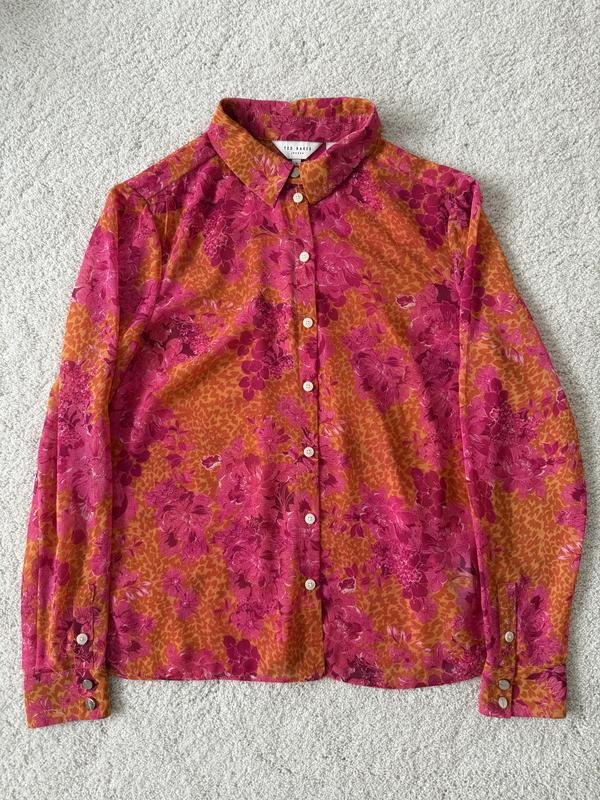 Women Ted Baker Shirt Orange Chiffon S
