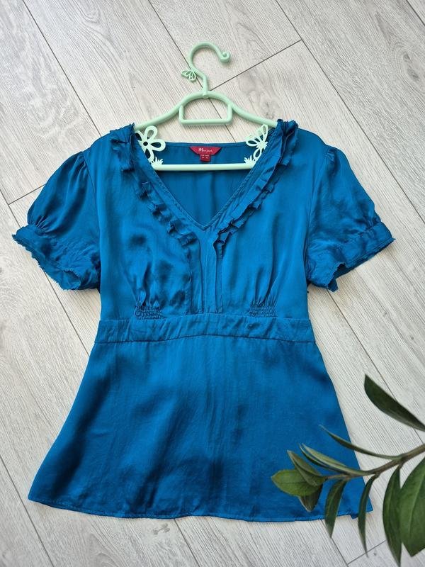 Femme Monsoon Chemisier Bleu Marine Soie M