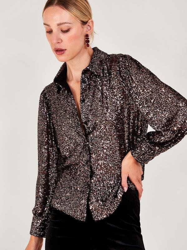 Femme Monsoon Chemise Noir Élasthanne XL