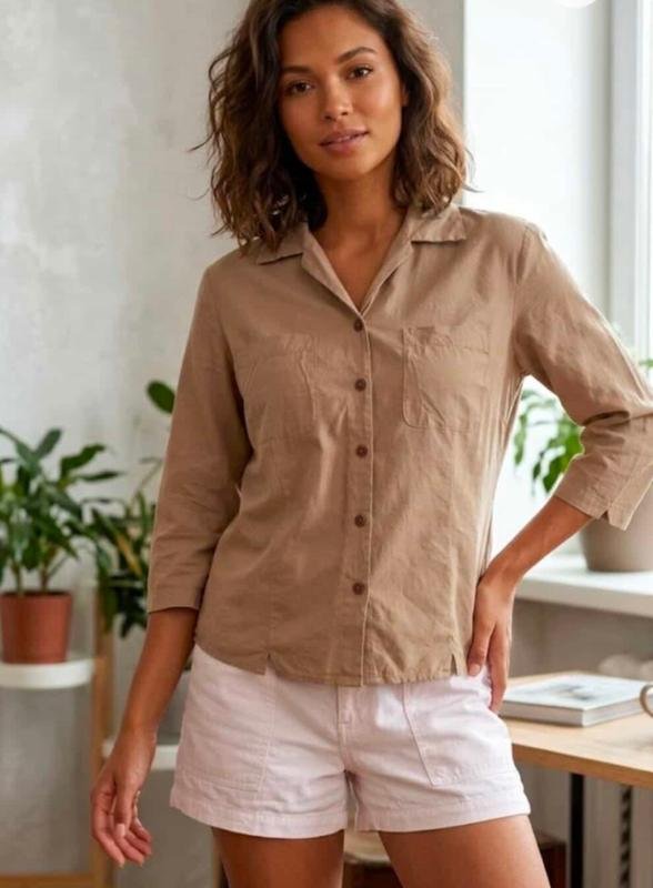 Женская Рубашка Коричневая Шелк M