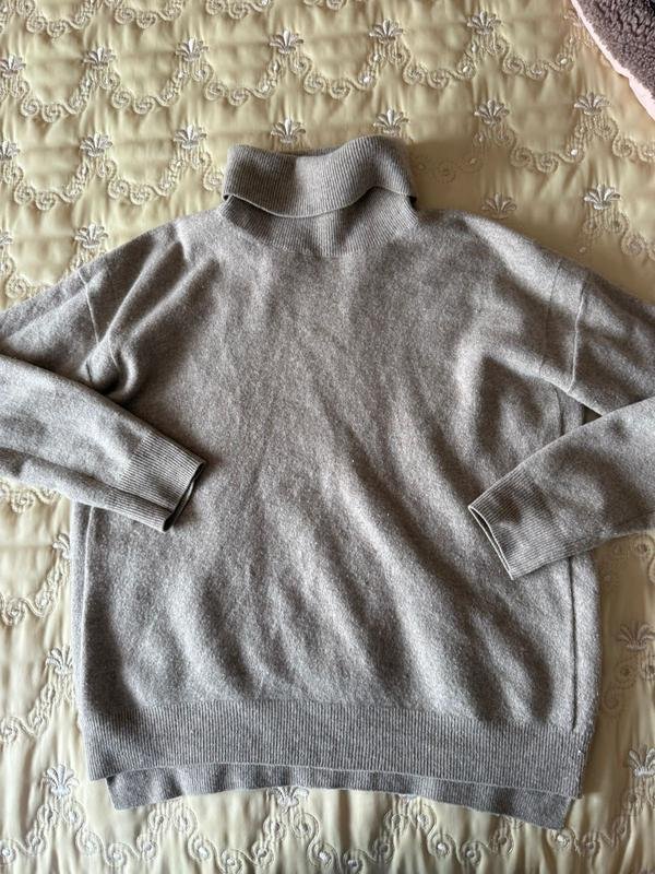 Women Closed Turtleneck Beige Wool XS