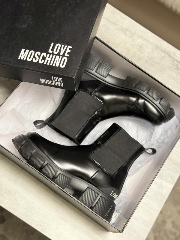 Damen Love Moschino Stiefel Schwarz Leder 37.5