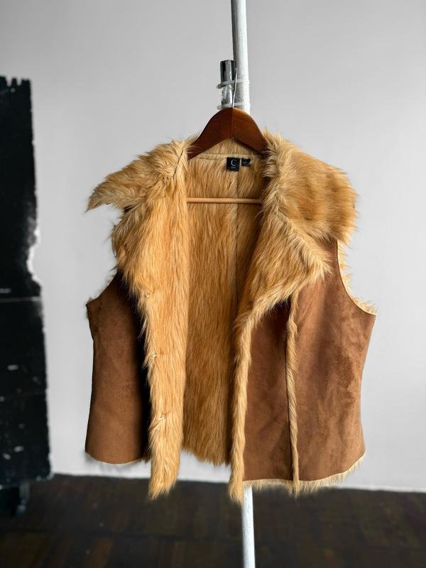 Женский Vintage Жилет Коричневый Мех M-L
