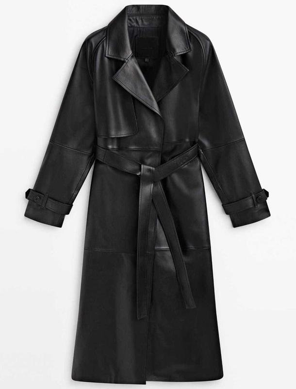 Женский Massimo Dutti Тренч Чёрный Кожа S