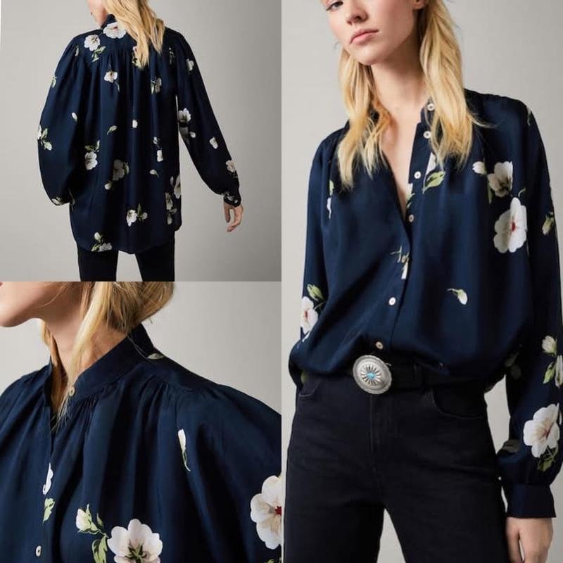 Женская Massimo Dutti Блузка Тёмно-синяя Вискоза L