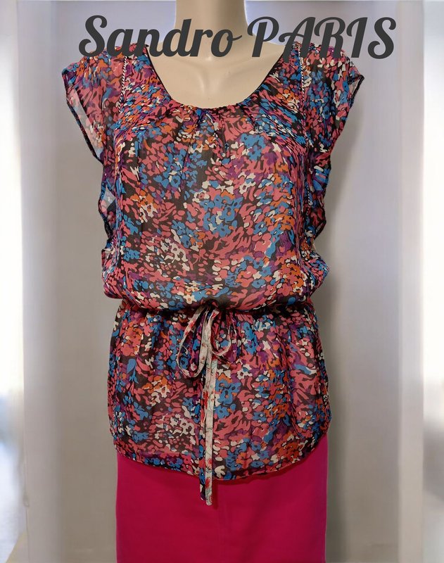 Damen Sandro Paris Bluse Mehrfarbig Seide 48
