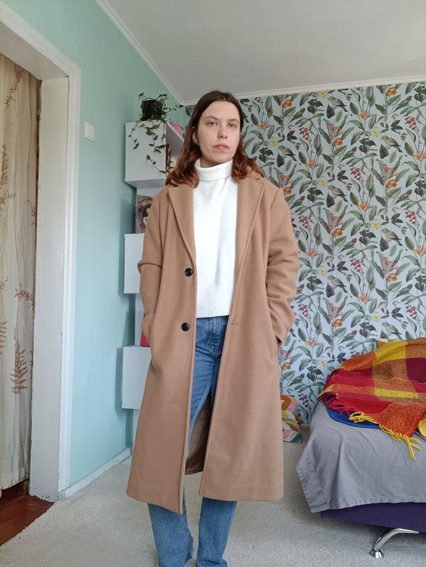 Women Coat Beige Wool L