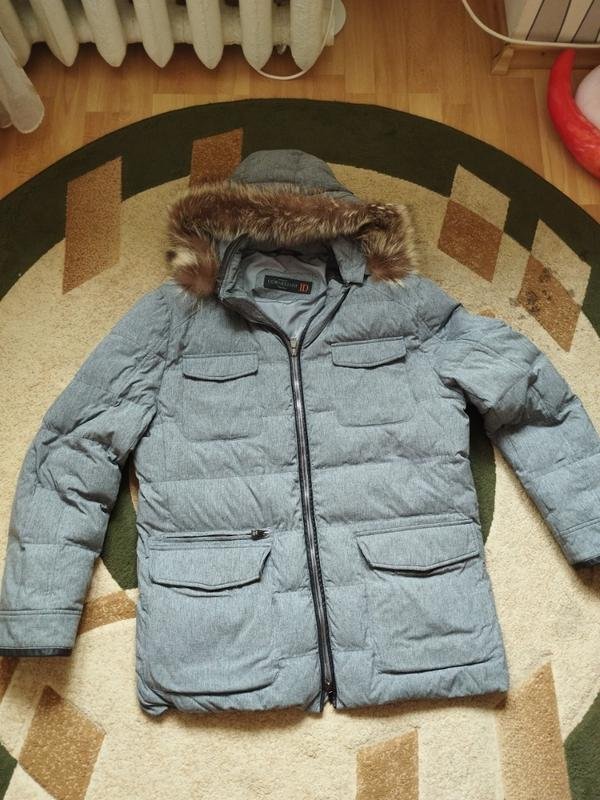 Мужской Corneliani Пуховик Серый Кожа 52