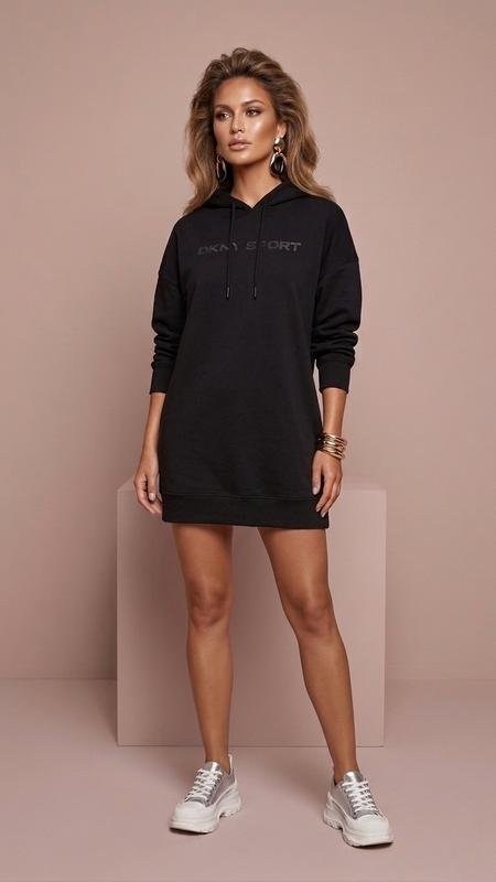 Damen DKNY Kleid Schwarz Baumwolle L