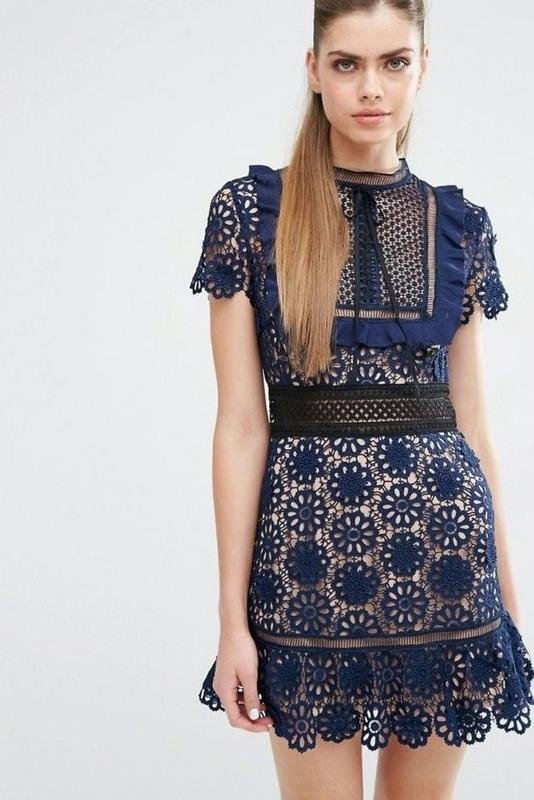 Women Self-Portrait Dress Navy Lace S
