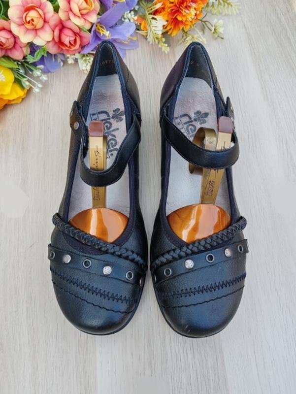 Women Rieker Heels Black Leather 39