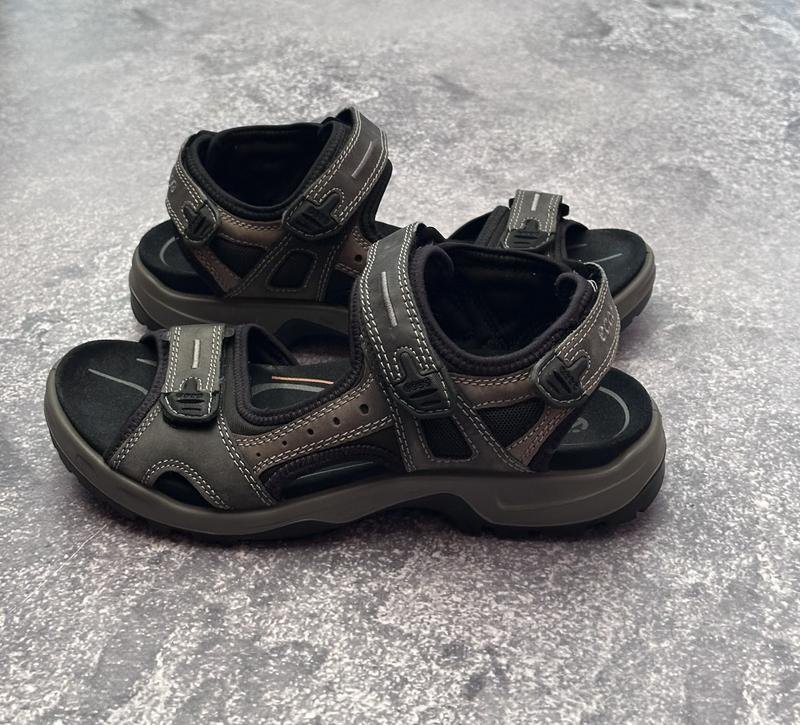 Men Ecco Sandals Grey Leather 41