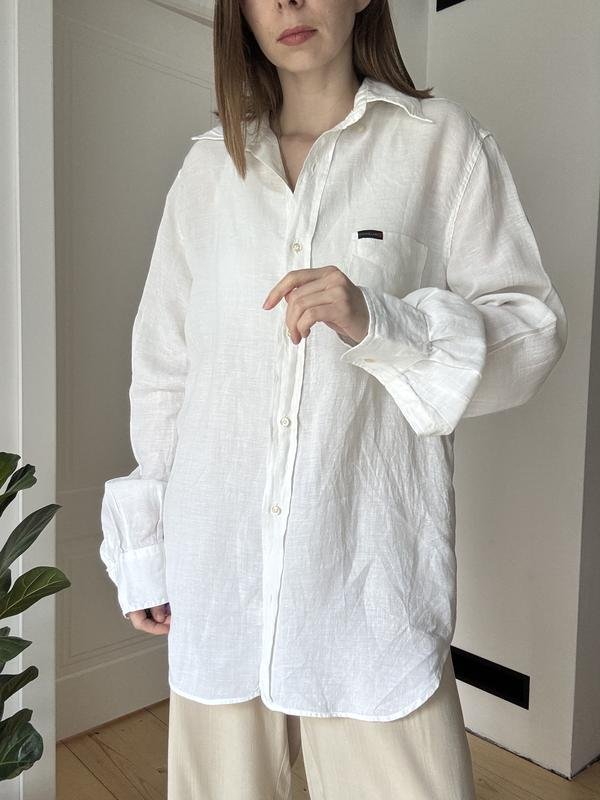 Men Corneliani Shirt White Linen M