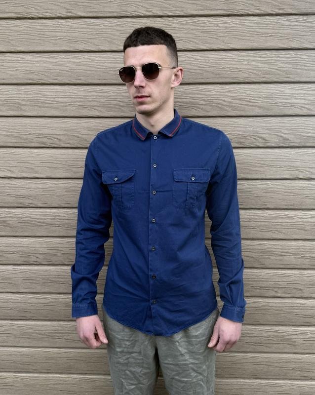 Herren Gucci Hemd Marineblau 100% Baumwolle S
