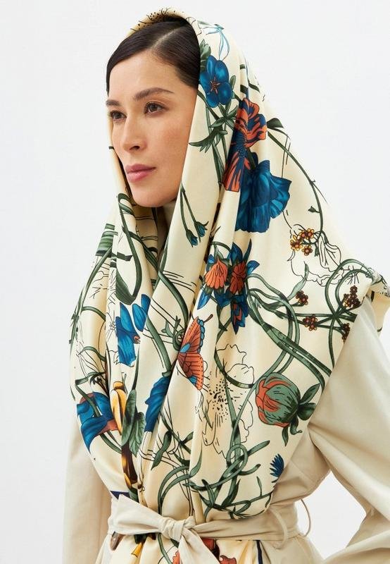 Damen Gucci Schal Beige Seide 130cm