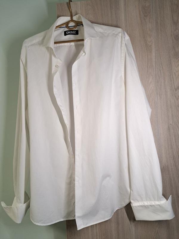 Men DKNY Shirt White Cotton L