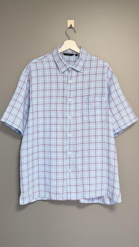 Herren Boden Hemd Blau Rosa Karos Leinen L