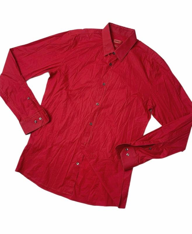 Men Hugo Boss Shirt Red Cotton M