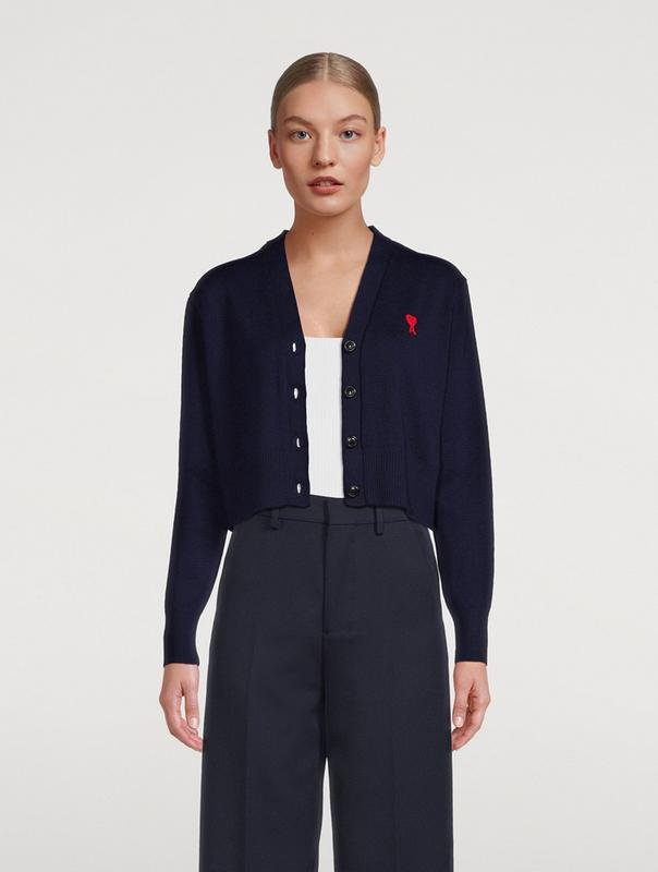 Femme AMI Pull Bleu Marine Laine XS