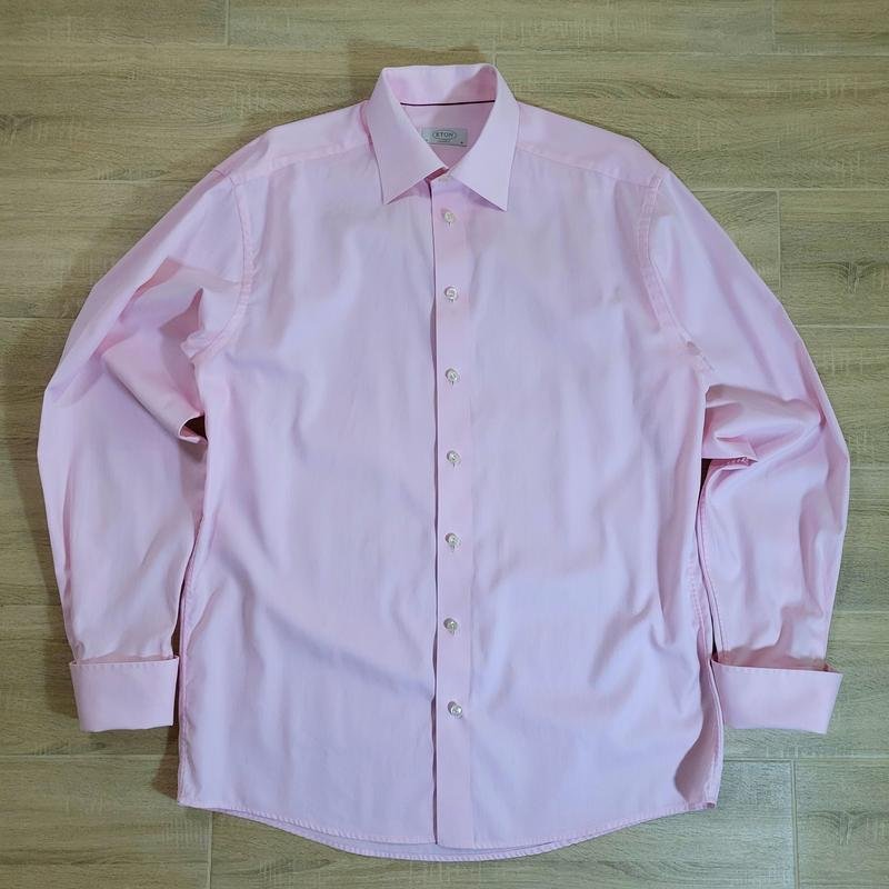 Men Eton Shirt Pink Cotton L