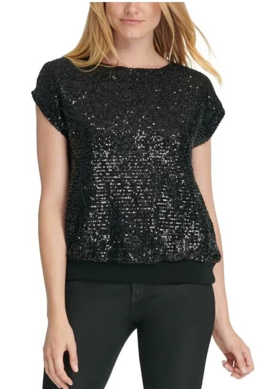 Damen DKNY Shirt Schwarz Pailletten M