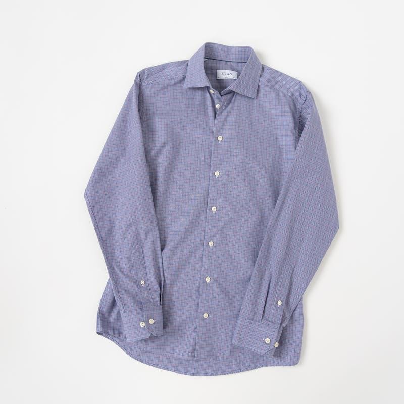 Homme Eton Chemise Violet Coton M