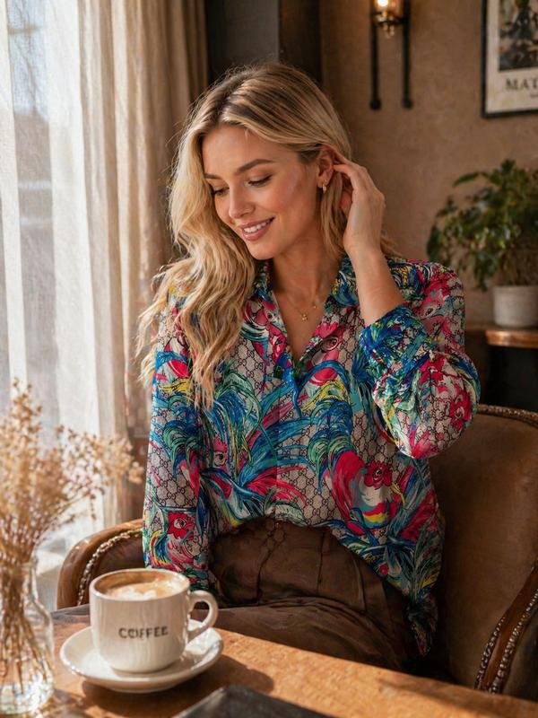 Женская Gucci Сорочка Бежевый Хлопок M