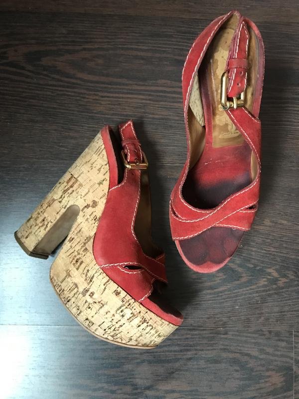 Women Casadei Wedge Sandals Red Suede 37